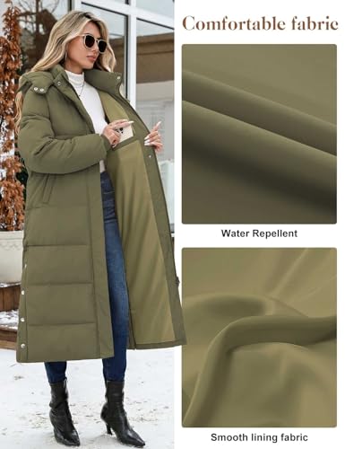 UMIPUBO Women's Long Maxi Down Coat Winter Puffer Jacket Warm Padded Outerwear Faux Fur Removable Hood Parka Full-Zip - color: Military Green, size: Small