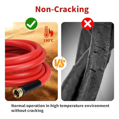 Garden Hose 50ft x 3/4” Hot Water Hose, Heavy Duty -50°F to 190°F,Burst 600Psi Flexible Upgraded Rubber Hoses,3/4” Solid Fittings for All-weather Outdoor Lawn & Garden - size: 50Ft, style: 3/4"