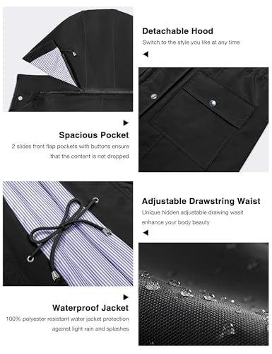 Bloggerlove Rain Jacket Women Lightweight Raincoat Waterproof Windbreaker Striped Climbing Outdoor Hooded Trench Coats S-XXL - color: Black, size: X-Large