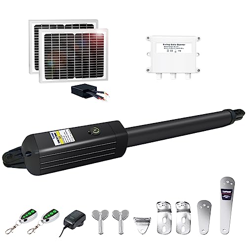 TOPENS A3S Automatic Solar Gate Opener for Light Duty Single Swing Gates Up to 12ft, Single Swing Gate Operator Battery Powered with Remote Control Kit Gate Motor Solar Panel Included - size: 300lbs
