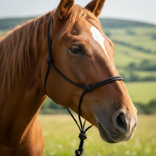 Rope Horse Halter, Braided Training Halter with Hand-Knotted Design, Multiple Sizes for Yearling, Small, Mule & Standard Horses, Lightweight Metal-Free Control Halter - color: Black, size: Mule