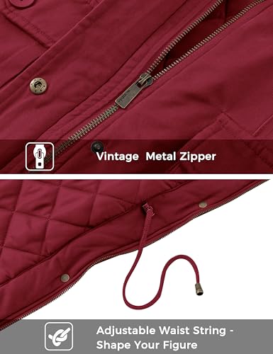 wantdo Women's Winter Coat Warm Anorak Parka Cotton Windproof Jacket with Removable Hood - color: Wine, size: XX-Large