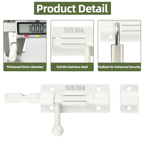 Alise 4 Inch Slide Lock SUS304 Stainless Steel Gate Latch, Slide Bolt Latch,Thickened Heavy Door Latch Lock, Black Barrel Bolt Latch, Security Slide Latch Lock MCX7004-W - color: White, size: 4 Inch (Regular)