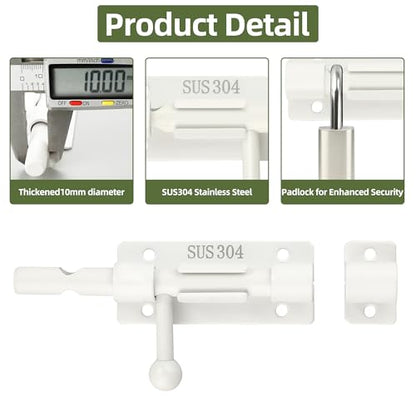 Alise 4 Inch Slide Lock SUS304 Stainless Steel Gate Latch, Slide Bolt Latch,Thickened Heavy Door Latch Lock, Black Barrel Bolt Latch, Security Slide Latch Lock MCX7004-W - color: White, size: 4 Inch (Regular)