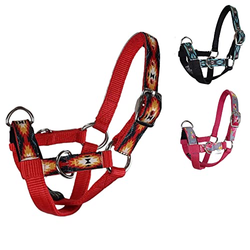 Tahoe Tack Nylon Overlay Sheep and Goat Training Halter with Padded Noseband - 6 Month Warranty - color: Red Aztec, size: Small Sheep/Goat