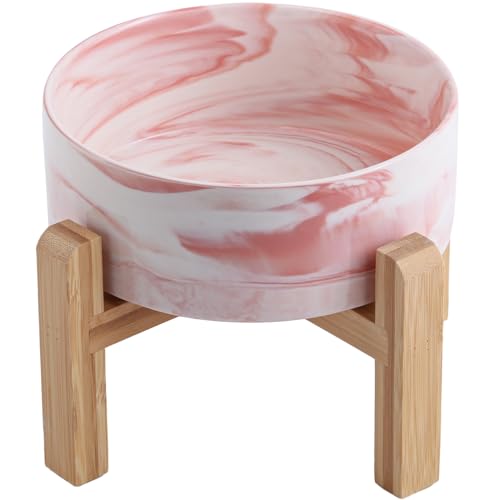 Raised/Elevated Ceramic Dog Bowl for Medium Large Sized Breeds,Large Dog Food Water Bowl with Stand,8 in Non Slip Heavy Weighted 1800ml/ 7.6 Cups/60 OZ Marble Pink - color: Marble Pink, size: 8 in
