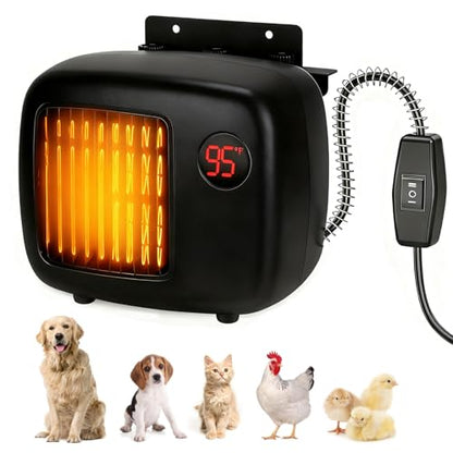 Dog House Heater with Thermostat,Wall-Mounted Dog Heater with 6.5FT Bite Proof Wire,Heaters for Dogs House with Safe Overheat Protection(2 Heating Mode200W/400W)-Black - color: Black
