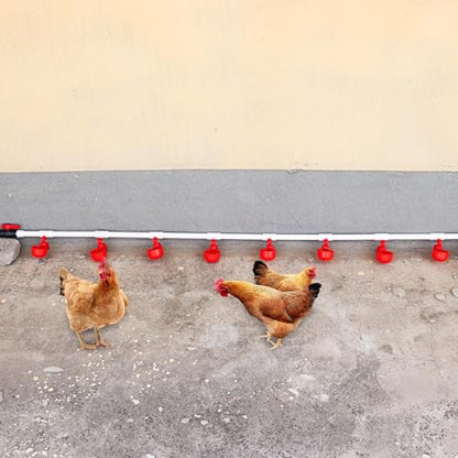 Chicken Coop Accessories – Complete Automatic PVC Pipe Watering System Kit with Hole Opener, Hoses, Valves & Red Drinking Cups for Chickens, Quail, Ducks, Geese & Other Poultry