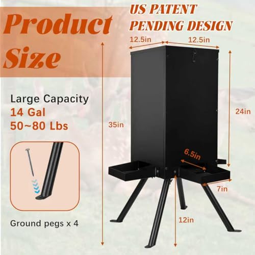 PROLEE 85lbs Deer Feeder, Weatherproof Deer Feeders with 4 Feeding Tray and 4-Leg Stand, Heavy Duty Metal Gravity Feeder for Deers and Wildlife (Black) - color: Black