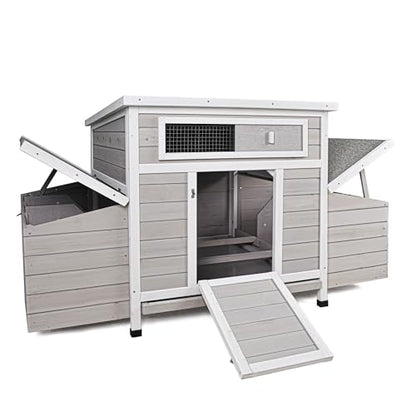 58" Chicken Coop,Outdoor Large Chicken Coop with 6 Nesting Boxes,Weatherproof Poultry Cage,Removable Tray for Farm, Backyard - color: GREY＆WHITE