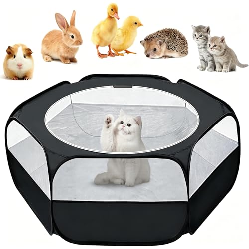 Small Animal Playpen with Zipper Cover, Portable Indoor Outdoor Pet Cage Tent, Waterproof Breathable Brooder Box for Chicks, Kittens, Bunnies, Hamsters, Guinea Pigs, Black