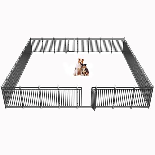 Dog Fence Outdoor Indoor, 40" Inch Height 32 Panels Dog Playpen for Large/Medium/Small Dogs Metal Dog Pen for Yard Camping and RV | Black-Silver,Patented - size: 40" height, style: 32 Panels