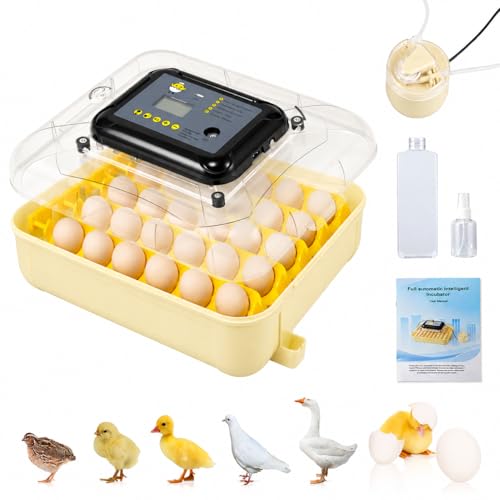 30 Eggs Incubators for Hatching Eggs, Egg Incubator with Temperature Humidity Control, Chicken Incubator with Humidity Display Auto Water Filling,Quail Incubator with Automatic Egg Turning - color: Yellow