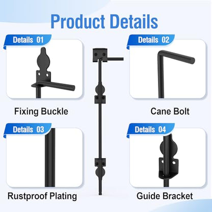 18" Cane Bolt Heavy-Duty Drop Rod for Gate, Heavy Duty Gate Latch for Wooden Fence Metal Gates, Vinyl Fence Gate Land Latch, Floor Latch for Fixing Door to The Ground, Black Coating, 1 Pack - size: 18 Inch-1Pack