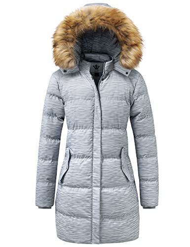 WenVen Women's Winter Thicken Puffer Coat Warm Jacket with Faux Fur Removable Hood - color: Charcoal Heather, size: Large