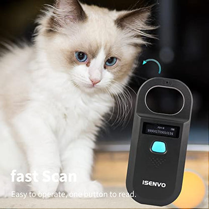 Pet Microchip Scanner Rechargeable RFID EMID Micro Chip Reader Scanner 134.2kHz 125kHz 15 Digits Pet Chip ID Scanner for Animal/Pets/Pigs/Dogs/Cats (190A)