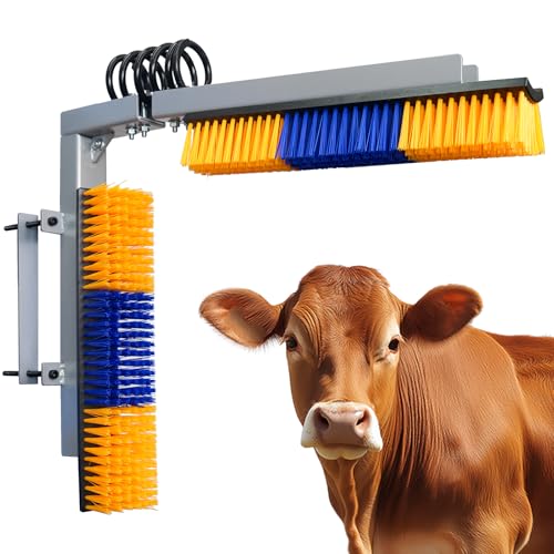 Livestock Scratch Brush With Spring Iron Holder，Animal Back Scratching Brush Including 4pcs goat brushes, 4 stands and accessories For Cow,Cattle,Sheep, Horses,Pigs，Massage Grooming Tool（Yellow） - color: Yellow, size: 1 Pack