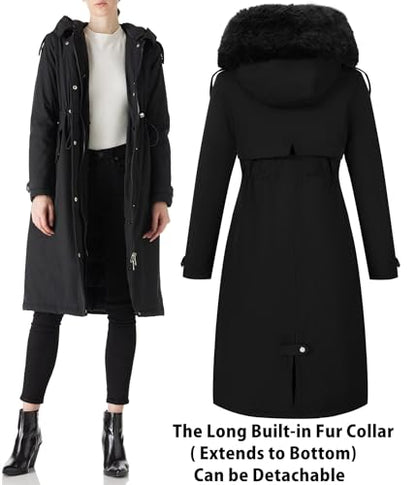 RISISSIDA Women Winter Parka Puffy Coat for Deep Cold,Thicken Puffer Jacket with Long Fur Collar Hooded,Warm Bubble Overcoat - color: Black, size: Small