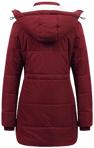 CREATMO US Women's Thicken Sherpa Winter Coat Puffy Warm Snow Jacket With Removable Hood - color: Burgundy, size: Small