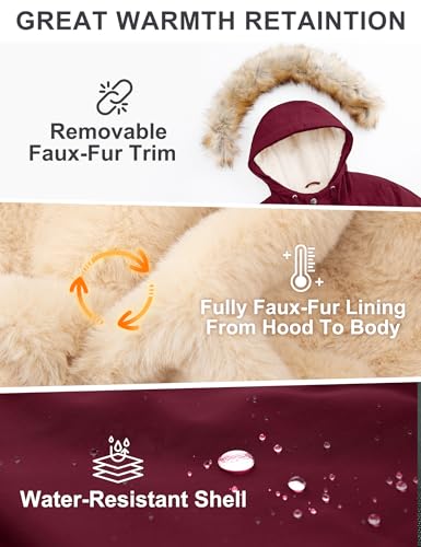ANOTHER CHOICE Women's Hooded Winter Coat Waterproof Parka Jacket Warm Sherpa FLeece Lined Winter Parka Coat - color: Wine, size: 3X-Large