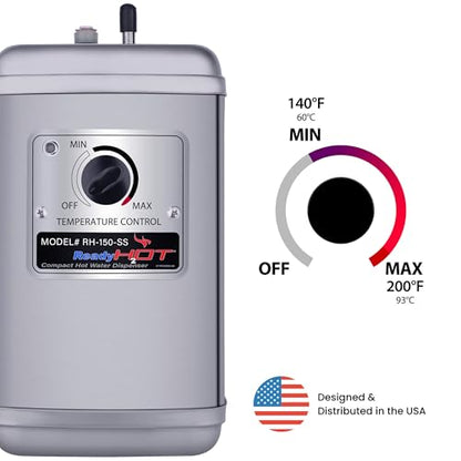 Ready Hot Compact Instant Hot Water Dispenser Tank, Wall Mounted, Adjustable Temperature Control, Tank Only No Faucet, 40-RH-150-SS - style: Wall Mount