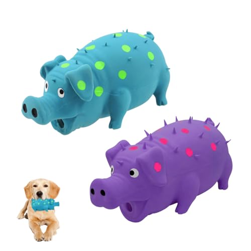 Andiker 2PC Dog Squeaky Toys, 8" Latex Dogs Chew Toy with Oinks Sound Grunting Pig Dog Toy for Dental Biting, Chasing to Kill Boring Time (Blue,Purple) - color: Blue,Purple