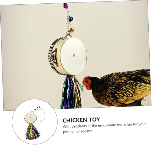 Toyvian Chicken Toy - Hanging Double-Sided Mirror Drum Toy for Chickens with Bell for Hen Rooster Coop Entertainment and Beak Pecking