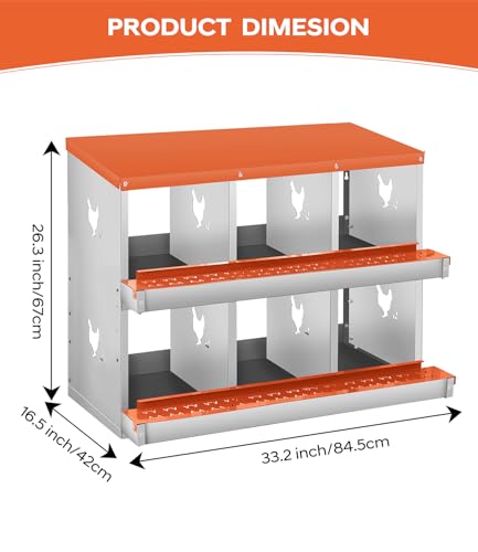 Garvee Space-Saving Metal Chicken Nesting Box - 6 Compartments, Wall Mounted, Roll Away, Easy Egg Collection, Orange Red, No Legs - size: 8 Compartment Chicken Nesting Box