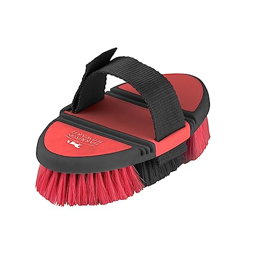 Harrison Howard Flexible Finish Horse Grooming Brush - Bendable and Convenient for Scrubbing, Comfortable Hold in Hand - Red - color: Red