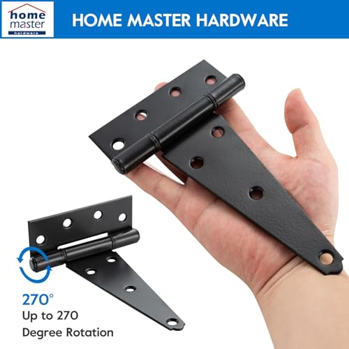 HOME MASTER HARDWARE 8 Inch T-Strap Heavy Duty Shed Door Hinges, Black Tee Hinge for Wooden Fences,Yard Door, Barn Door Gates, Rustproof Wrought Iron with Screws, 4 Pack - size: 8 in-4 Pack