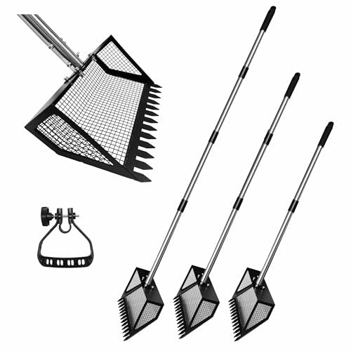 10" Chicken Poop Scooper & Rake Pooper Scooper Head for Sand Chicken Litter Scoop with Handle Litter Sifting Shovel with 29" to 56" Adjustable Handle Chicken Coop Accessories Tool for Clean