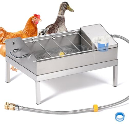 3 in 1 Automatic Chicken Waterer and Feeder Set with Float Valve | Stainless Steel Chicken Water Feeder, Poultry Waterer Dispenser Drinker Watering System for Outdoor Coop Duck Turkey Quail