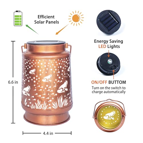 Frog Solar Lanterns Outdoor Waterproof Hanging Solar Lights Frog Gifts for Women Men Metal Decorative LED Frog Lanterns for Garden Decor,Yard,Patio,Lawn,Tabletop,Pathway,Landscape - style: Frog