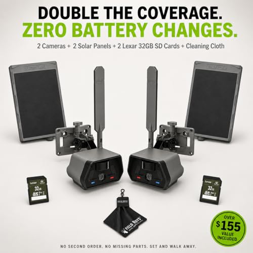 TACTACAM Defend Cellular Security Camera 2-Pack Bundle – 2 Solar Panels + 2 Lexar 32GB SD Cards – 4G LTE No WiFi Needed – Wireless Outdoor Camera for Property, Cabin, Ranch, Job Site