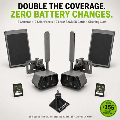TACTACAM Defend Cellular Security Camera 2-Pack Bundle – 2 Solar Panels + 2 Lexar 32GB SD Cards – 4G LTE No WiFi Needed – Wireless Outdoor Camera for Property, Cabin, Ranch, Job Site