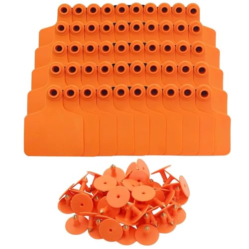 Ear Tags Blank 100pcs Livestock Large Plastic Cattle Tags with Numbers for Cows, Sheep, Goats Durable Farm Animal Identification Ear Tag(Orange,75x60mm(2.95x2.36)) - color: Orange, size: 75x60mm(2.95x2.36")