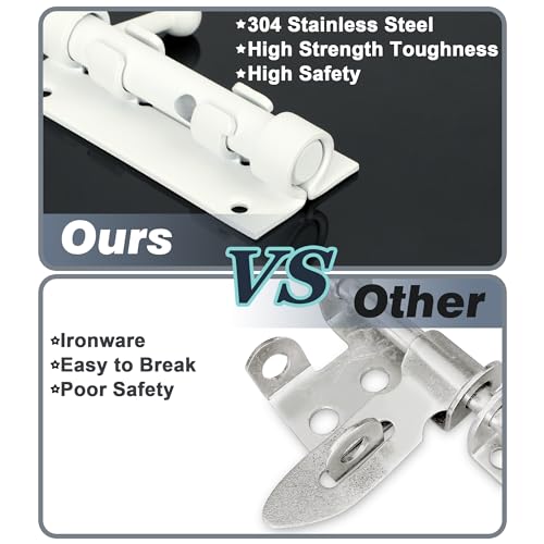 Alise Slide Lock SUS304 Stainless Steel Gate Latch, Slide Bolt Latch,Thickened Heavy Door Latch Lock,8 Inch White Barrel Bolt Latch, Security Slide Latch Lock - color: White, size: 8 Inch (Regular)