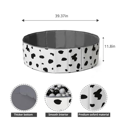 GOGOSO Foldable Ball Pit for Toddlers Large Foldable Puppy Dogs Cats Baby Infant Kids Portable Corner Ball-Pit Big Pop Up Collapsible Soft Play Tent Indoor Outdoor (Balls no Include) Black White Cow