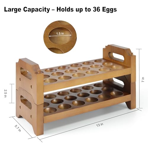 2-Tier Wooden Egg Holder for 36 Eggs, Wooden Egg Holder Countertop with Carry Handle for Chicken, Duck, and Quail Eggs (Stackable) - color: Stackable