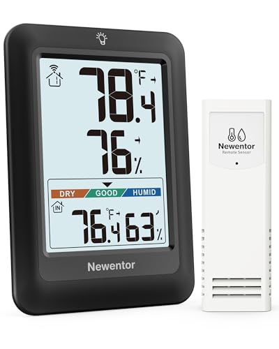 Newentor Indoor Outdoor Thermometer Wireless, Weather Station with 24H 48H All Time Max Min Record, Big Number Outside Inside Thermometer for Patio House, Comfort Indicator, Black with 1 Sensor - color: Black, size: with 1 sensor
