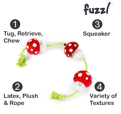 Fuzzl Tugga Magic Shrooms Dog Toy 75cm - Rope Latex and Plush Dog and Puppy Throw Fetch and Tug with Squeaker Mushrooms Enrichment - style: Rope Mushrooms