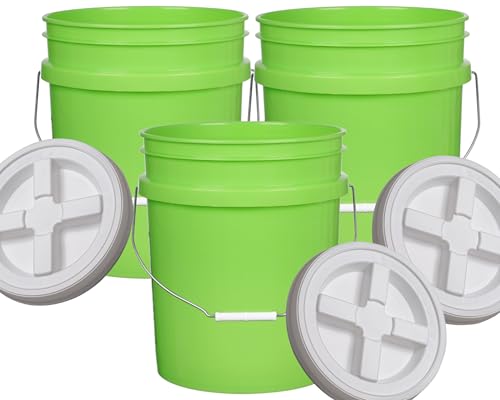 House Naturals 5 Gallon Lime Color Buckets- Pack of 3 Pails and lids (5 Gallon, 3, Lime - White lids) - size: 5 gallon