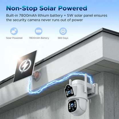 VOOPEAK 4G LTE Cellular Security Camera, Dual Lens 360° PTZ Auto Tracking, Solar Camera Outdoor Wireless with SIM Card,2K HD Color Night Vision, IP66 Waterproof, 2-Way Audio,No WiFi Needed
