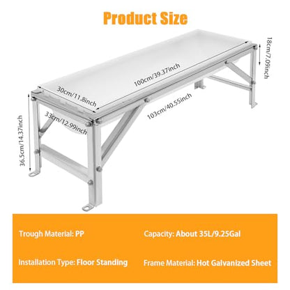 Livestock Feed Trough, Stainless Steel Long Large Capacity Horse Feeder Water Trough with Stand for Calves, Goats, Sheep, Horses
