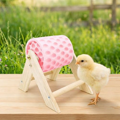 Hens Coop Accessories, Pink Beak Grinding Calcium Stone with Wooden Stand for Chicken Toys, Healthy Pecking Toy for Birds Ducks Geese Turkeys in Backyard