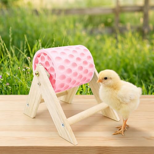 Hens Coop Accessories, Pink Beak Grinding Calcium Stone with Wooden Stand for Chicken Toys, Healthy Pecking Toy for Birds Ducks Geese Turkeys in Backyard