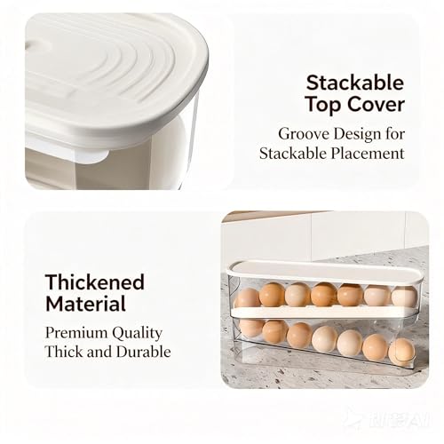 Clear Refrigerator Egg Holder, Stackable 12-Egg Storage Container with Lid – Double Layer Kitchen Organization Tray, BPA-Free Plastic, Space Saving Egg Bin for Fridge Door or Shelf