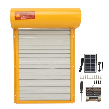 Jeanoko Solar Powered Automatic Chicken Coop Door with Timer, Sturdy Metal Frame, Protecting Poultry, for Chicken Duck Goose Farm Safety Equipment (Yellow) - color: Yellow