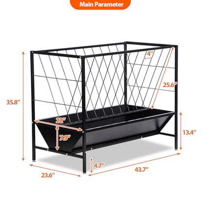 Pasture Hay Feeder 45 Gallon for Farms | Hay Grain Livestock Feeder with 24 Gallon Feed Pan, Livestock Feeding Trough, Feeding Goats, Calves, Cow, Horse