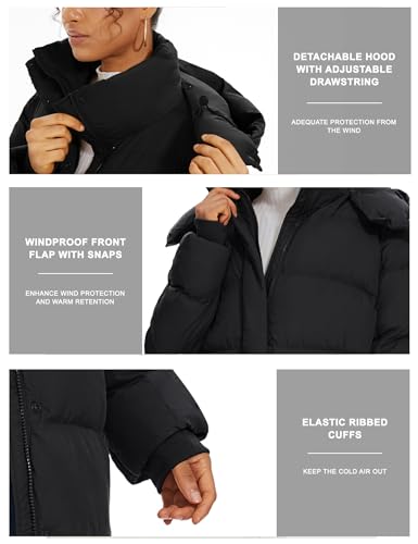 ROYAL MATRIX Women's Long Quilted Puffer Coat, Winter Warm Maxi Puffer Jacket with Detachable Hood - color: Black, size: Medium